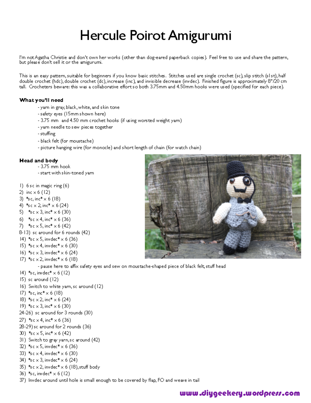 Hercule poirot amigurumi pattern - Hercule Poirot Amigurumi I’m not ...