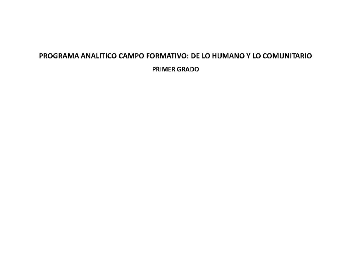 Programa Analitico DE LO Humano Y LO Comunitario - PROGRAMA ANALITICO