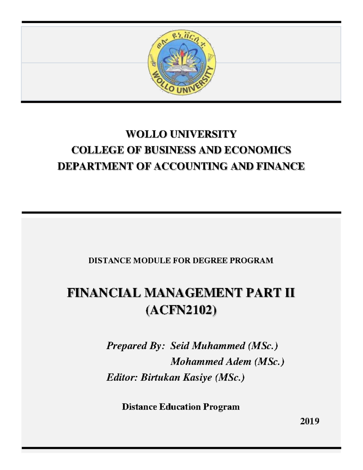 Lecturenote 972275618 FM II Final Edited -1 - i DISTANCE MODULE FOR ...