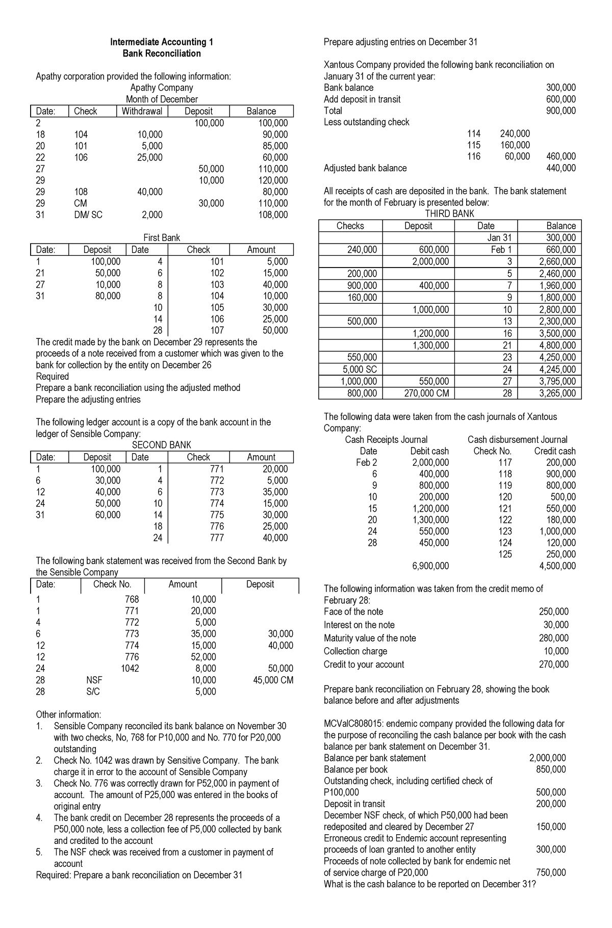 bank-reconciliation-problems-intermediate-accounting-1-bank