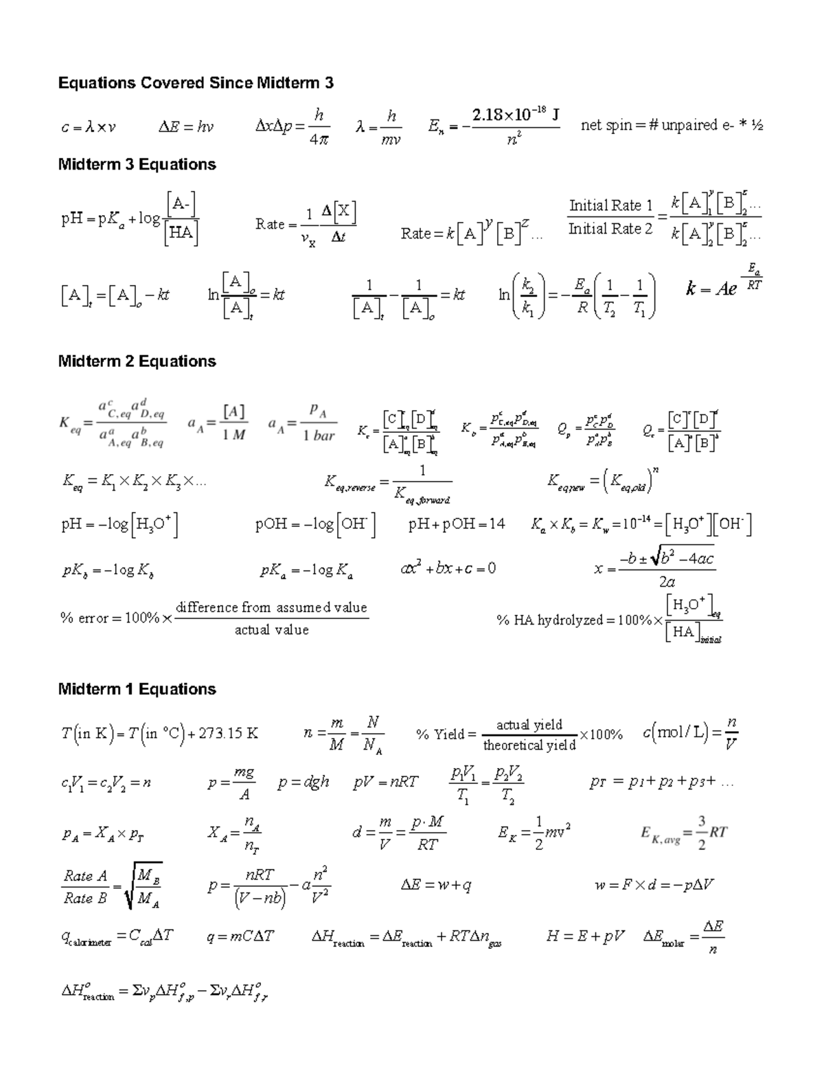 Exam Equation sheet 20211 - Equations Covered Since Midterm 3 net spin ...