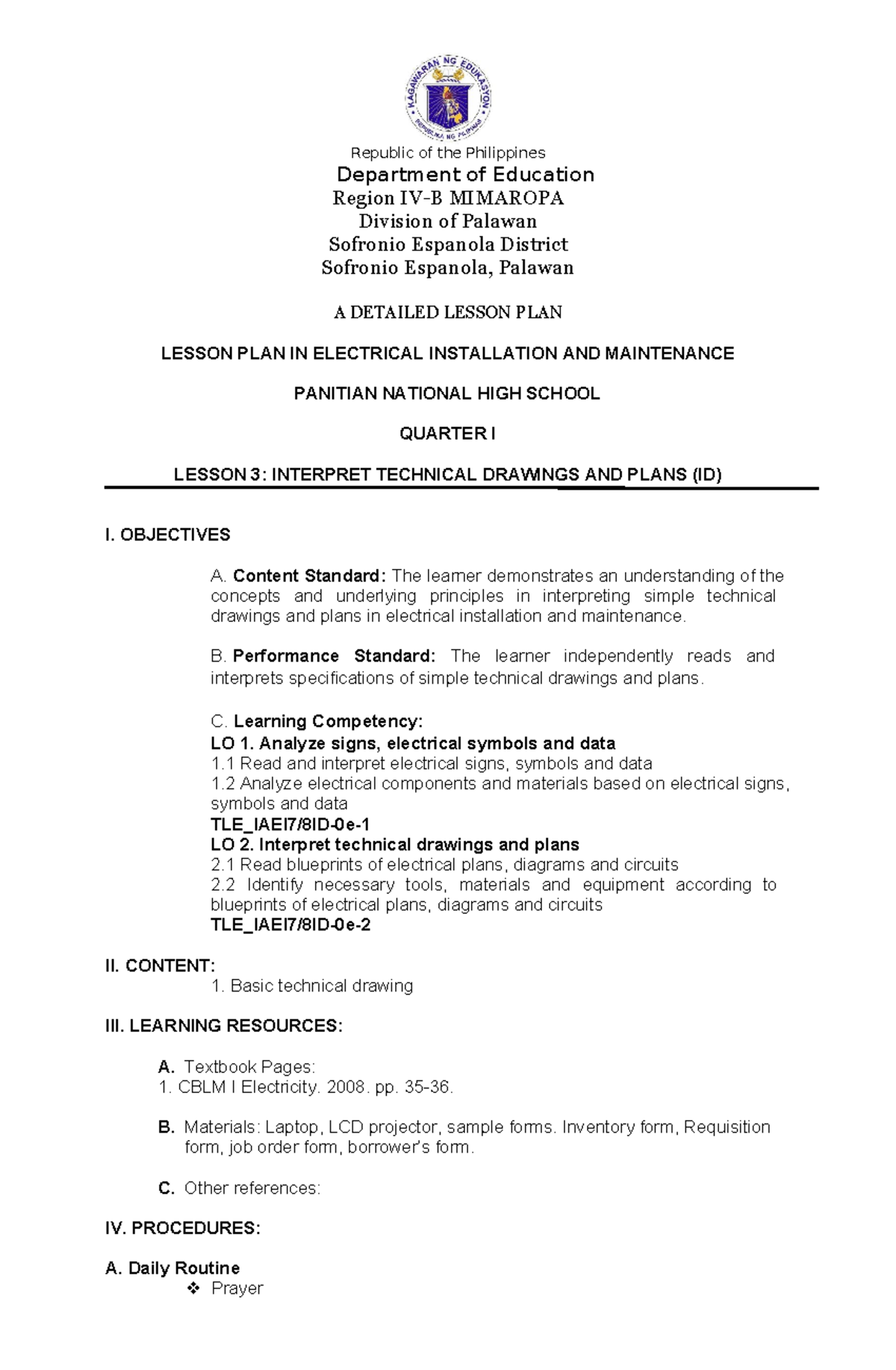 Lesson 3- Interpret Technical Drawings AND Plans (ID)- Basic technical ...