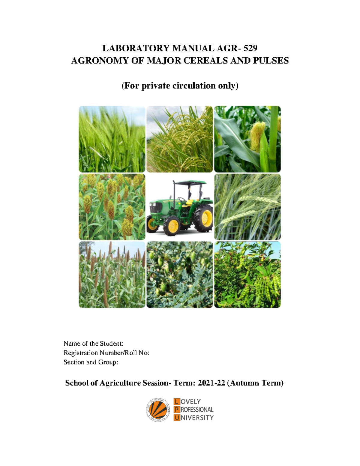 Lmagr 529 Lab Manual of Agronomy of major cereals and Pulses