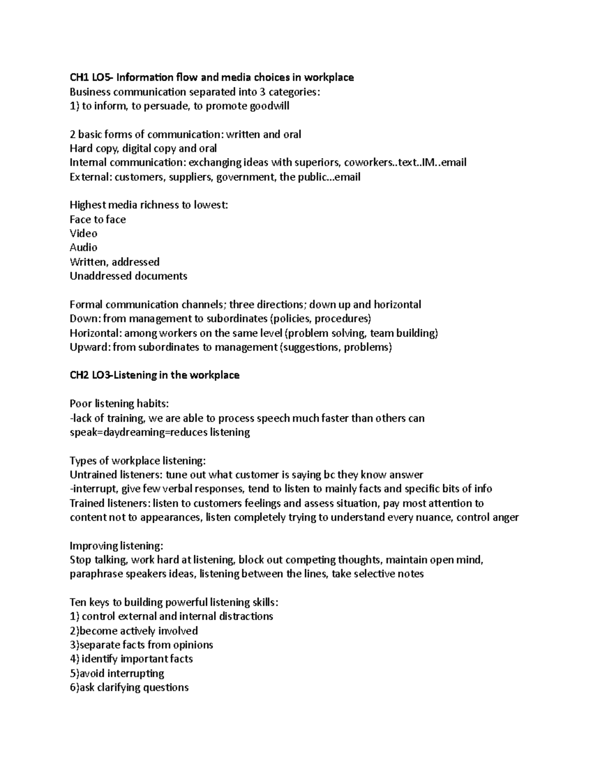 CH1 LO5 - notes - CH1 LO5- Information flow and media choices in ...