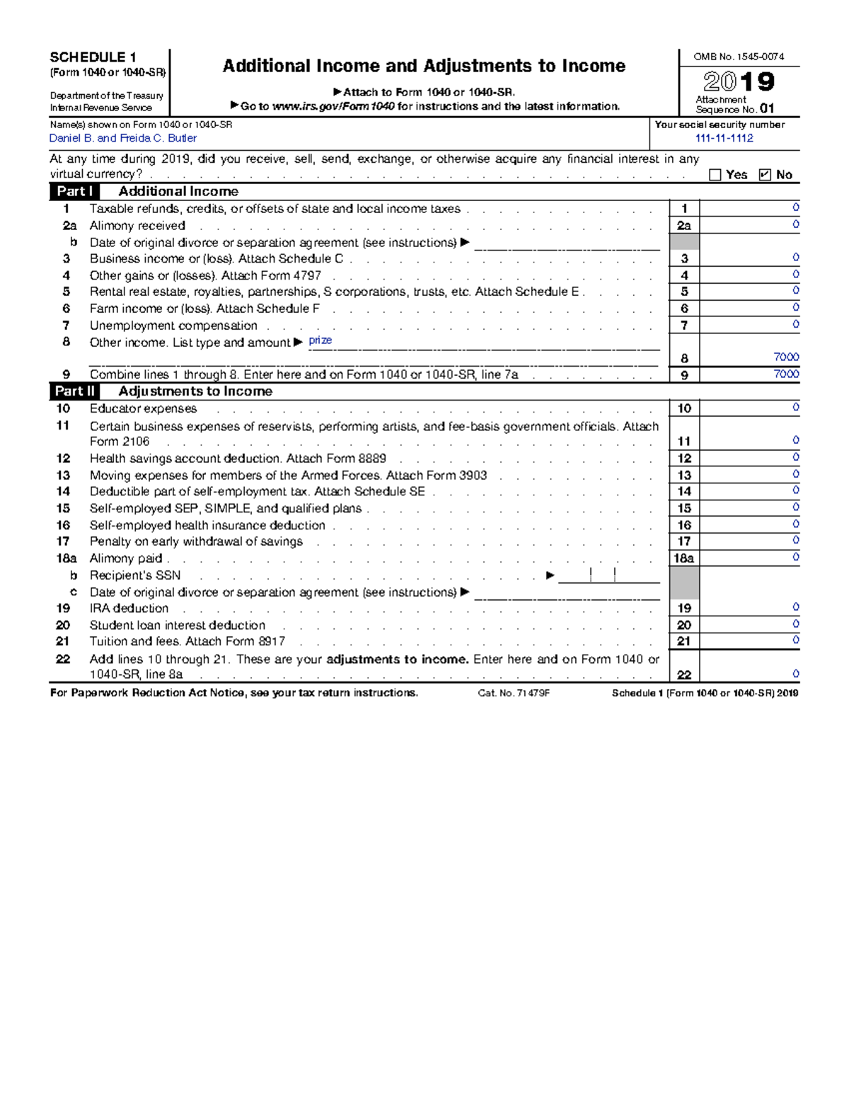 final project two form 1040 schedule 1 - 2019 - SCHEDULE 1 (Form 1040 ...