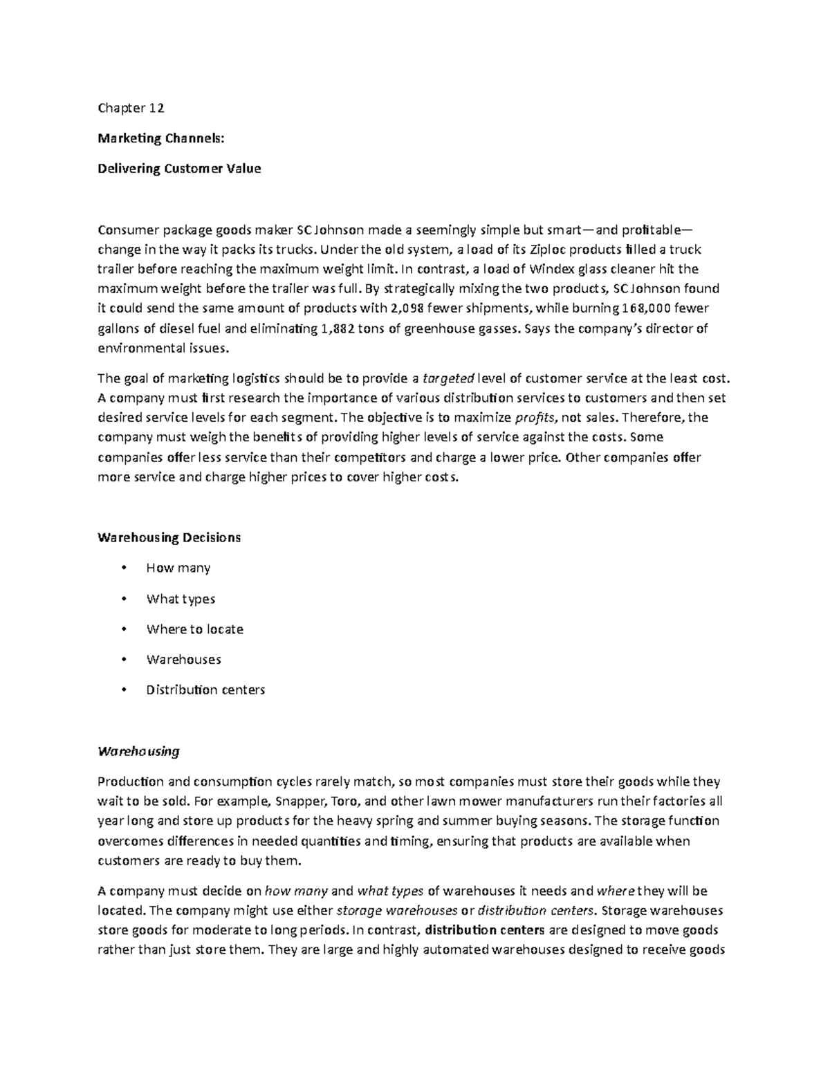 Chapter 12l - Lecture notes 12 - Chapter 12 Marketing Channels ...