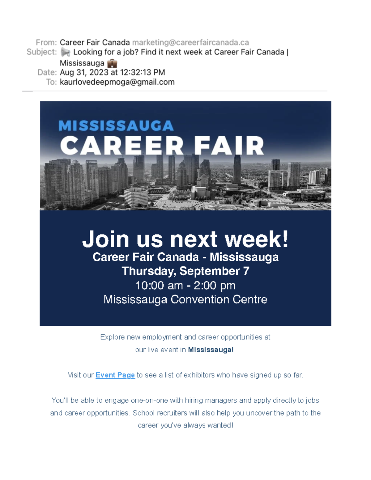 📢 Looking for a job Find it next week at Career Fair Canada Mississauga
