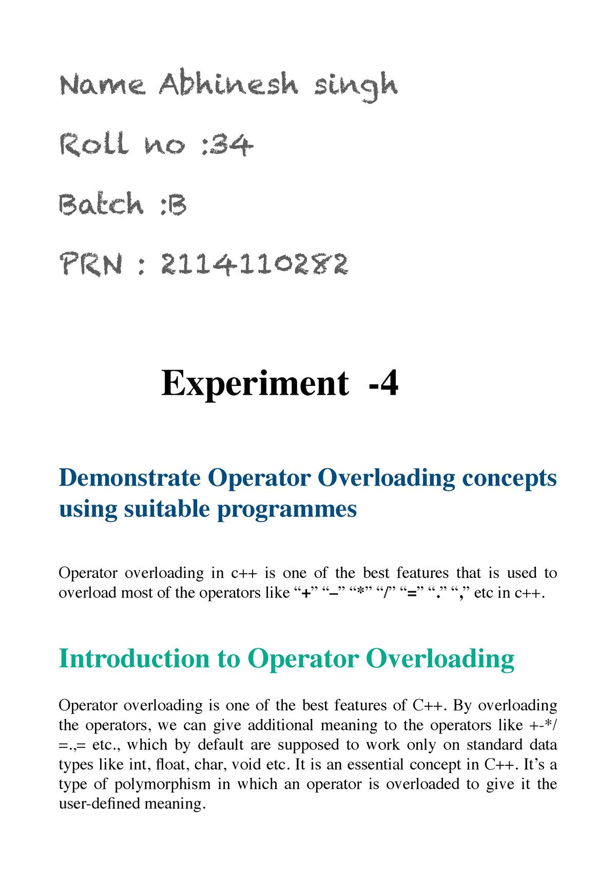 Notes On Operator Overloading InC++ - Notes - LearnPick India