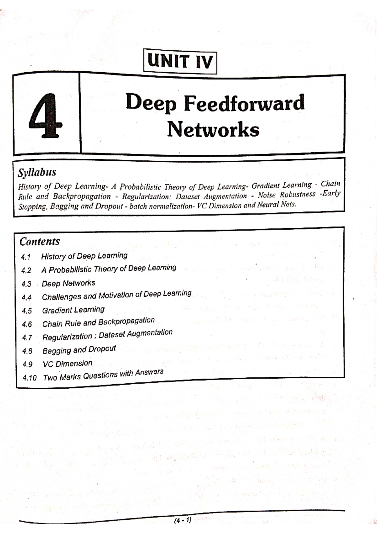 Neural network 4- unit - nill - UNIT IV 4 Deep Feedforward Networks ...