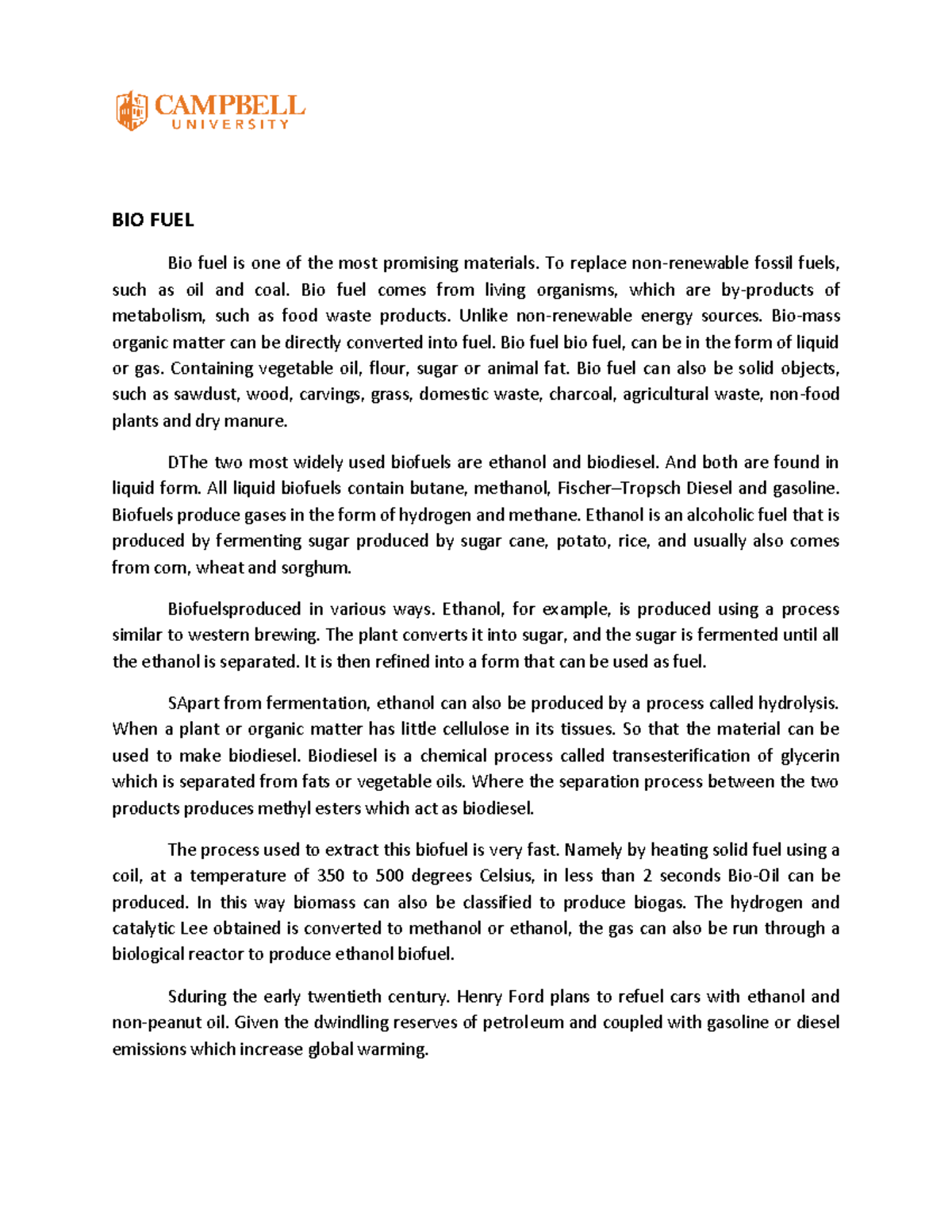 Doc10 electrical engineering BIO FUEL Bio fuel is one of the most