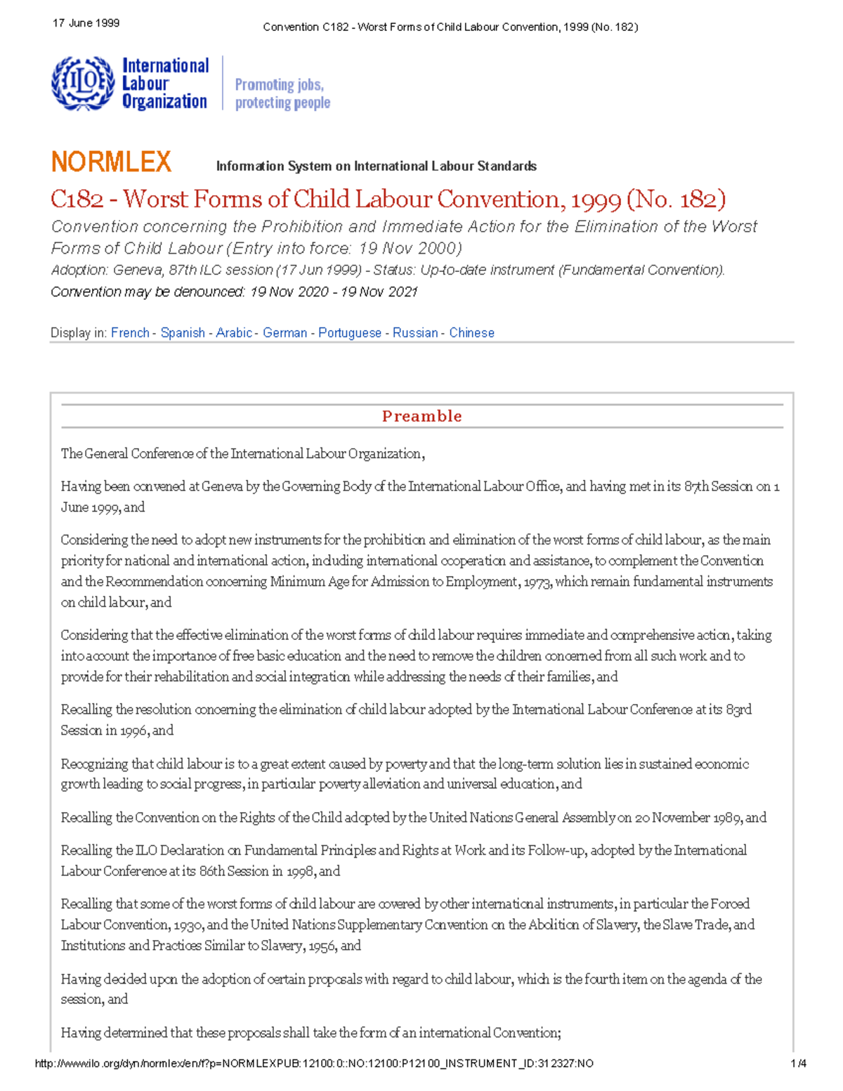 c182 worst forms of child labour convention 1999 no 182