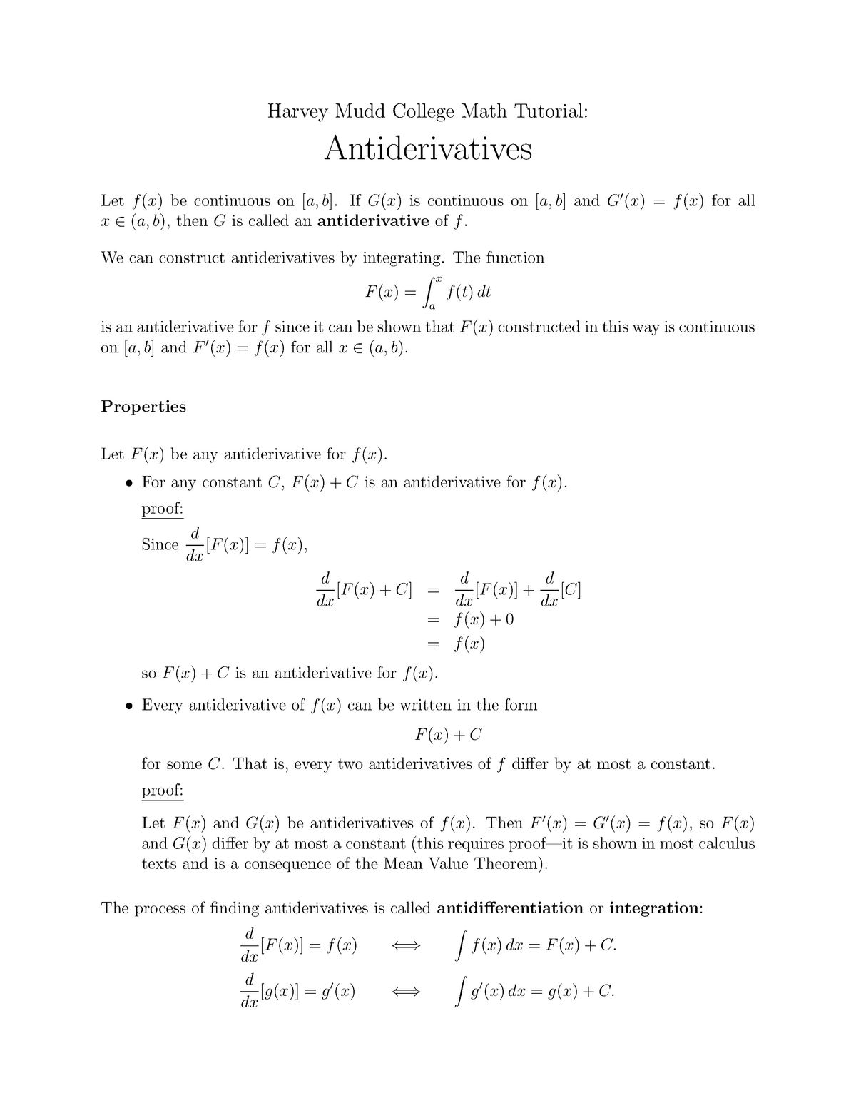 Antiderivatives - Applied - Harvey Mudd College Math Tutorial ...