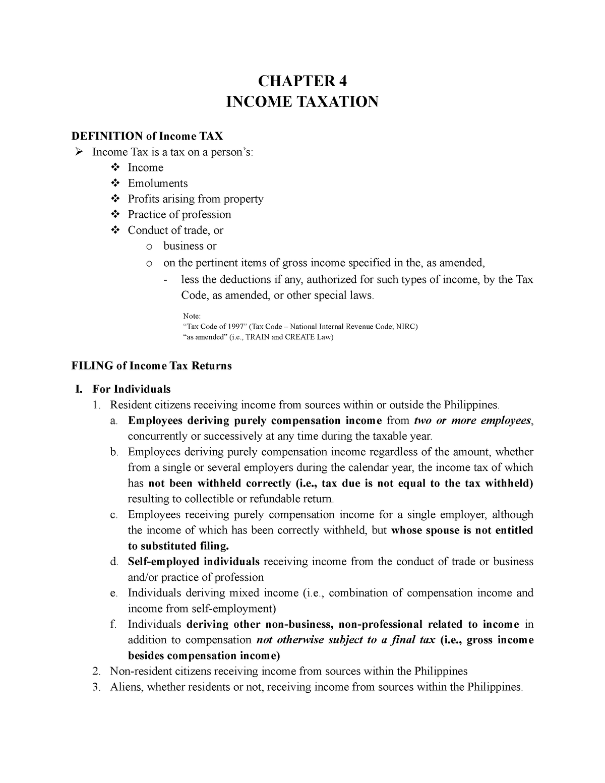 4- Income- Taxation - N/A - CHAPTER 4 INCOME TAXATION DEFINITION Of ...