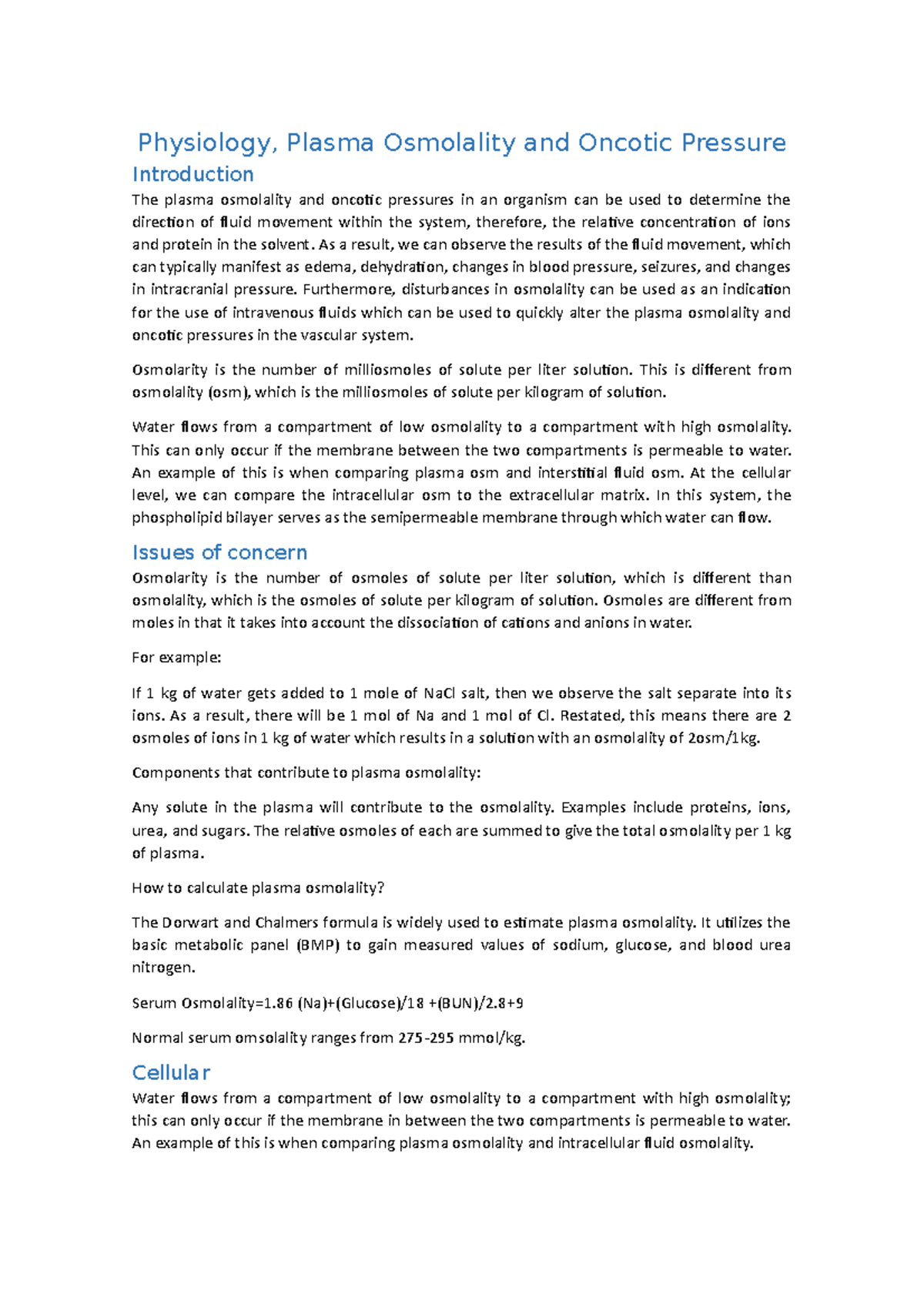 Physiology, Plasma Osmolality and Oncotic Pressure - Physiology, Plasma ...