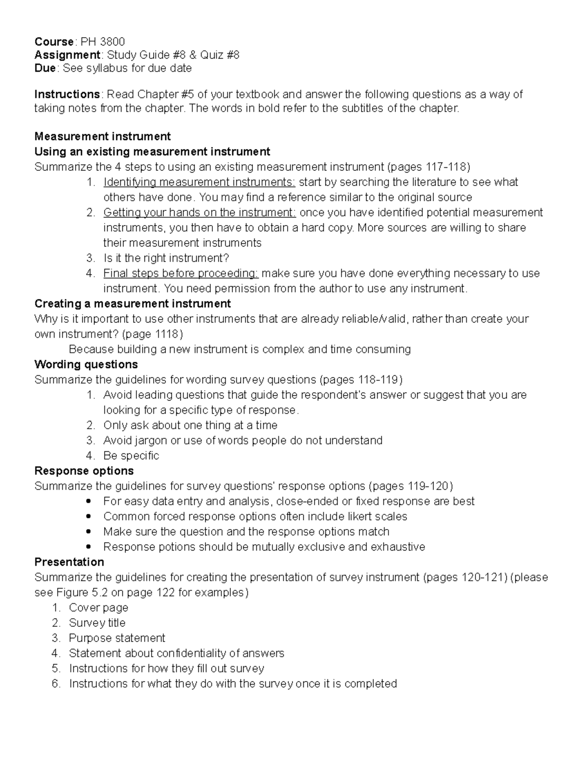 Study Guide #8 PH Intervention 1 - Course: PH 3800 Assignment: Study ...