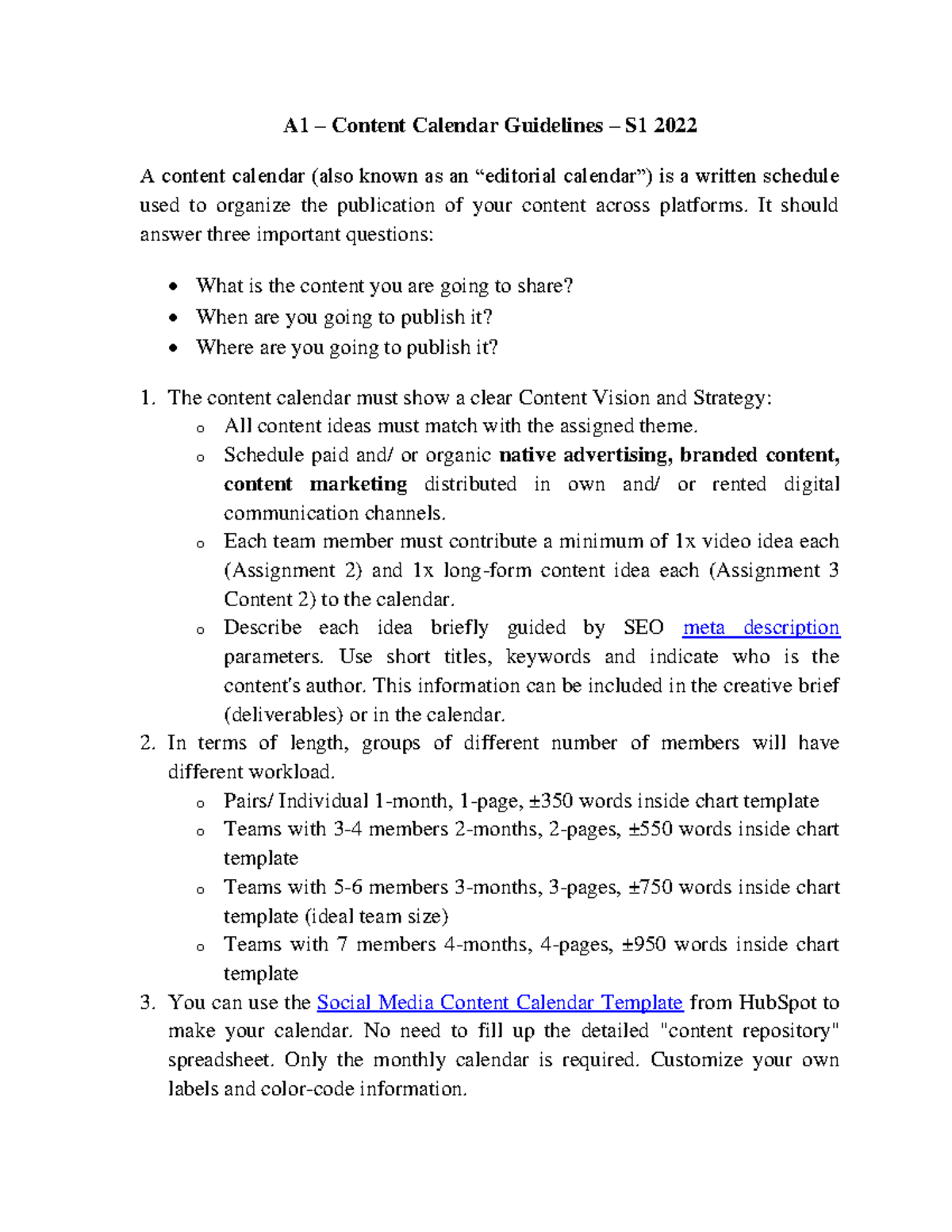 A1 - Content Calendar Guidelines - S12022 - Digital Marketing - RMIT ...