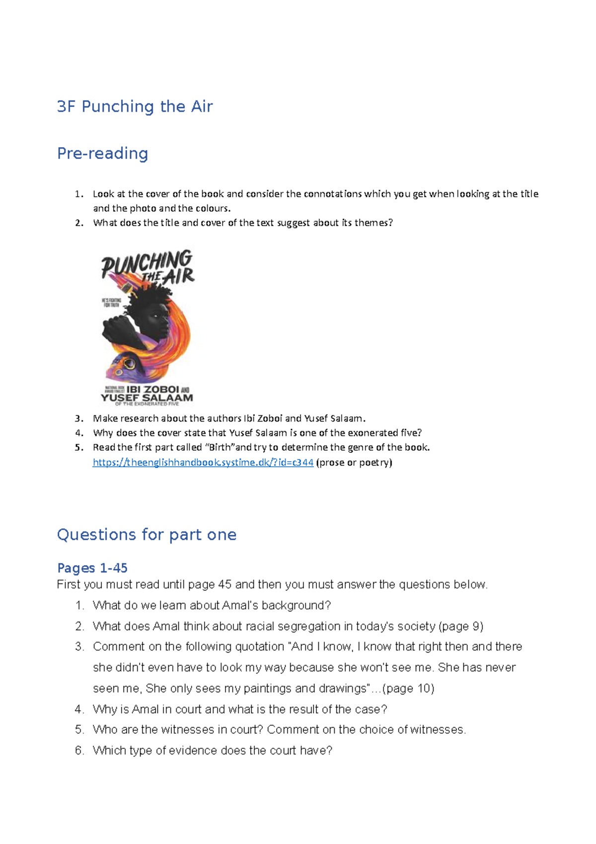 3f Punching the Air pages 145 3F Punching the Air Prereading 1