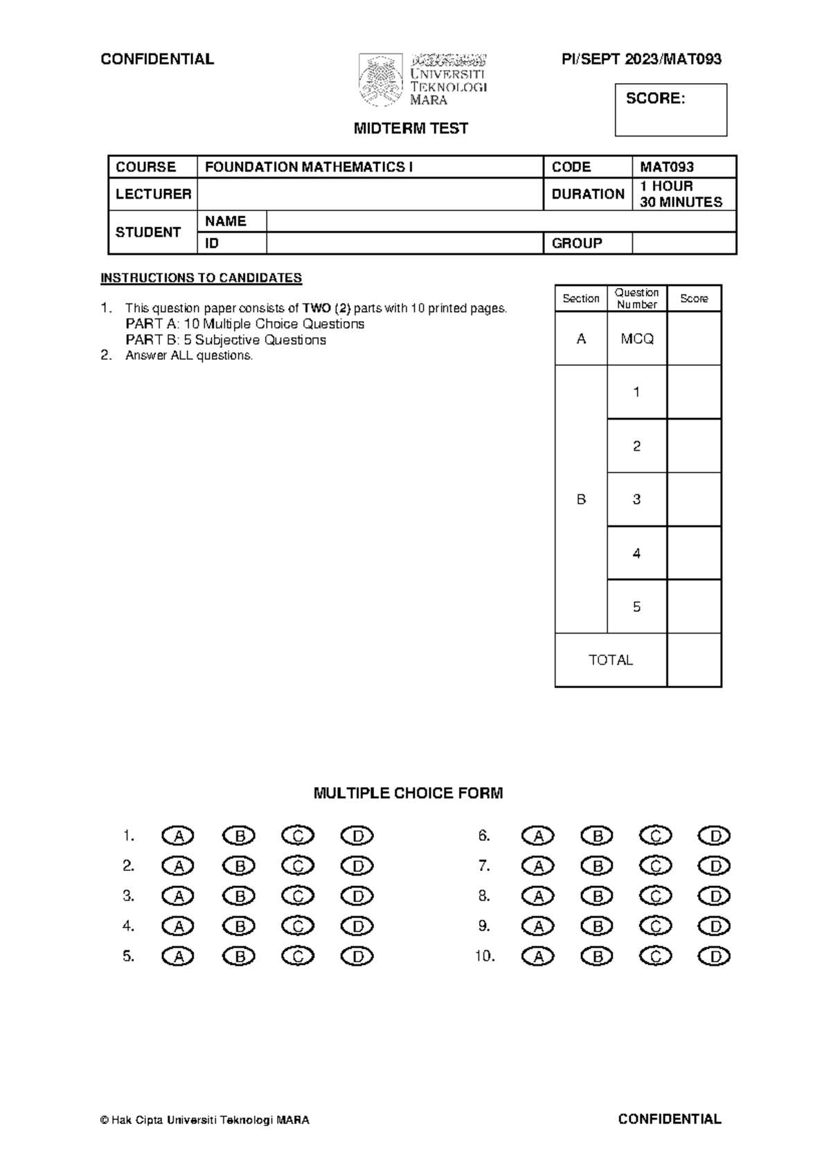 5. MAT093 Sept 2023 Midterm Test 1 Question Paper - MIDTERM TEST COURSE ...