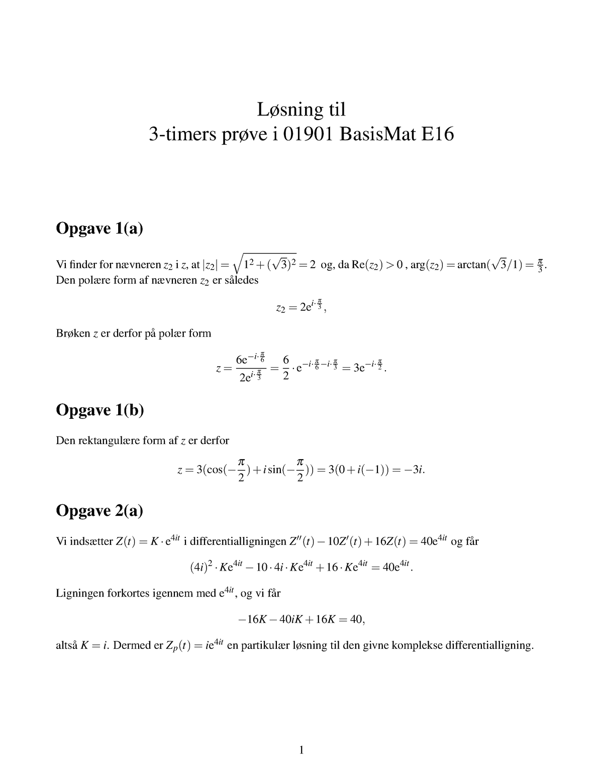 Loesning Eksamen E 16 - Løsning Til 3-timers Prøve I 01901 BasisMat E ...