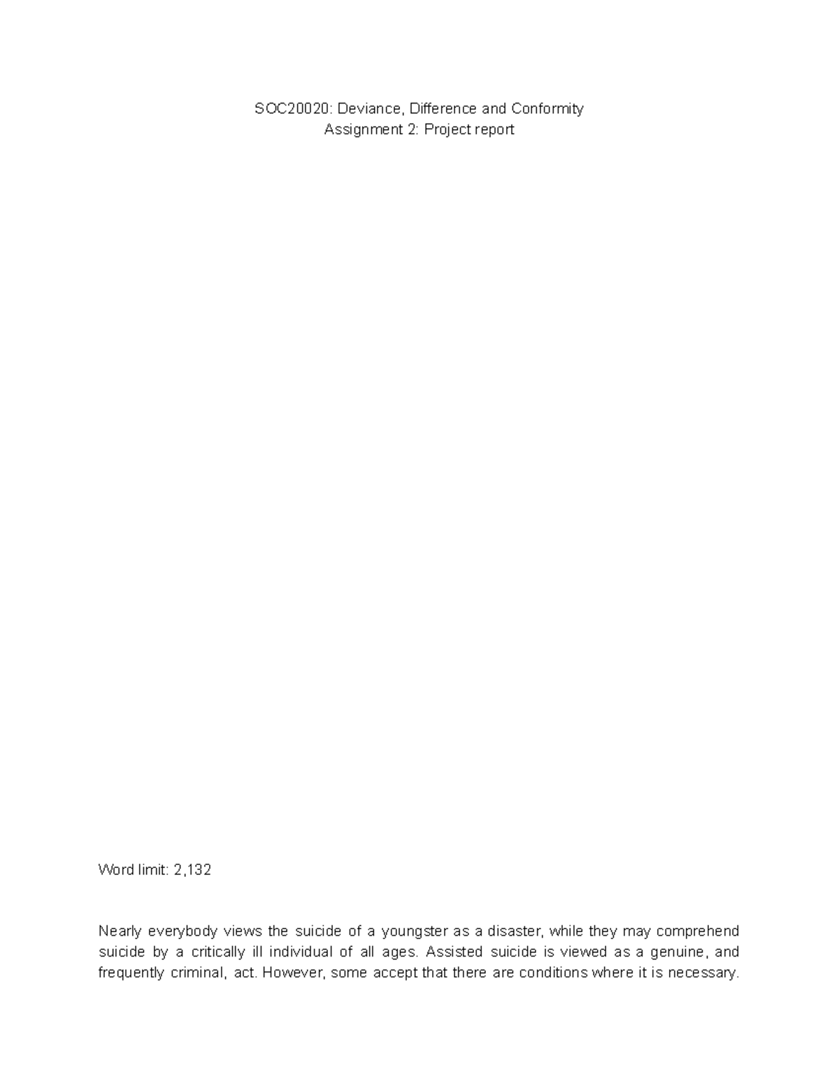 Deviance, Difference and Conformity Assignment 2- Project report ...
