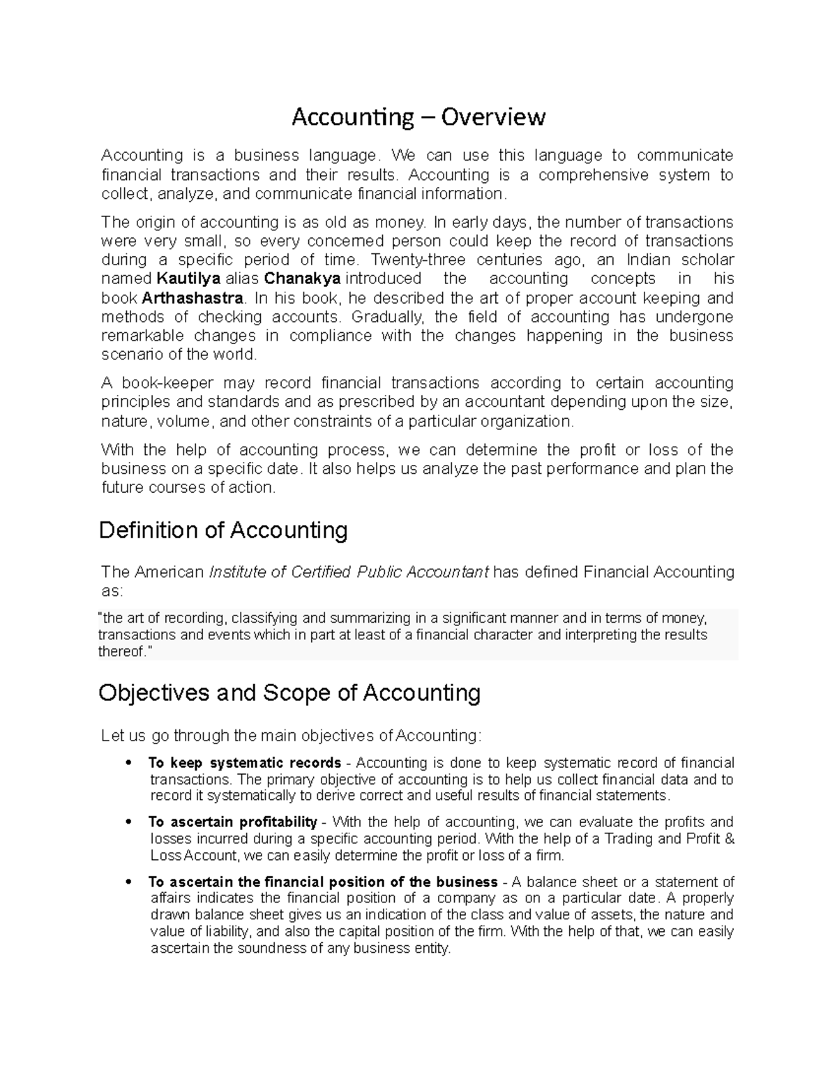 Accounting Lecture notes 1 Accounting Overview Accounting is a