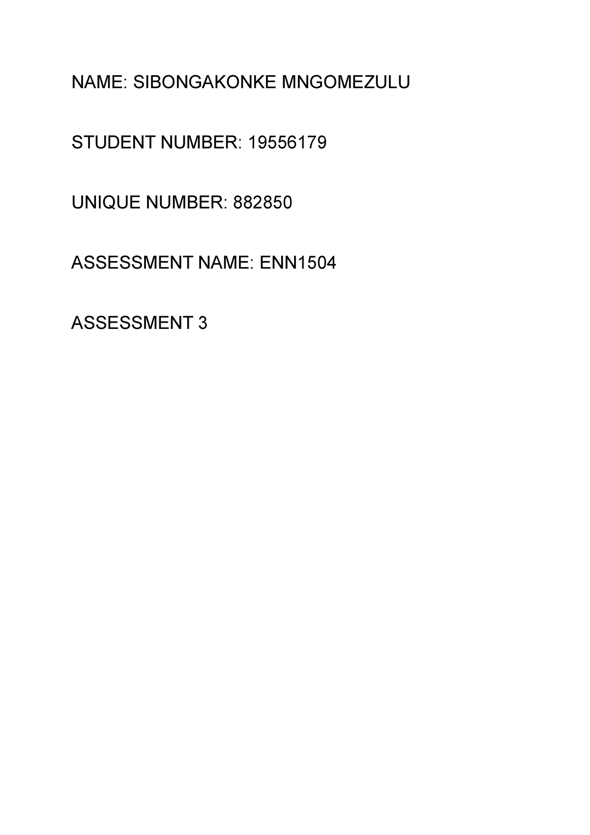 ENN1504 Examination - NAME: SIBONGAKONKE MNGOMEZULU STUDENT NUMBER ...