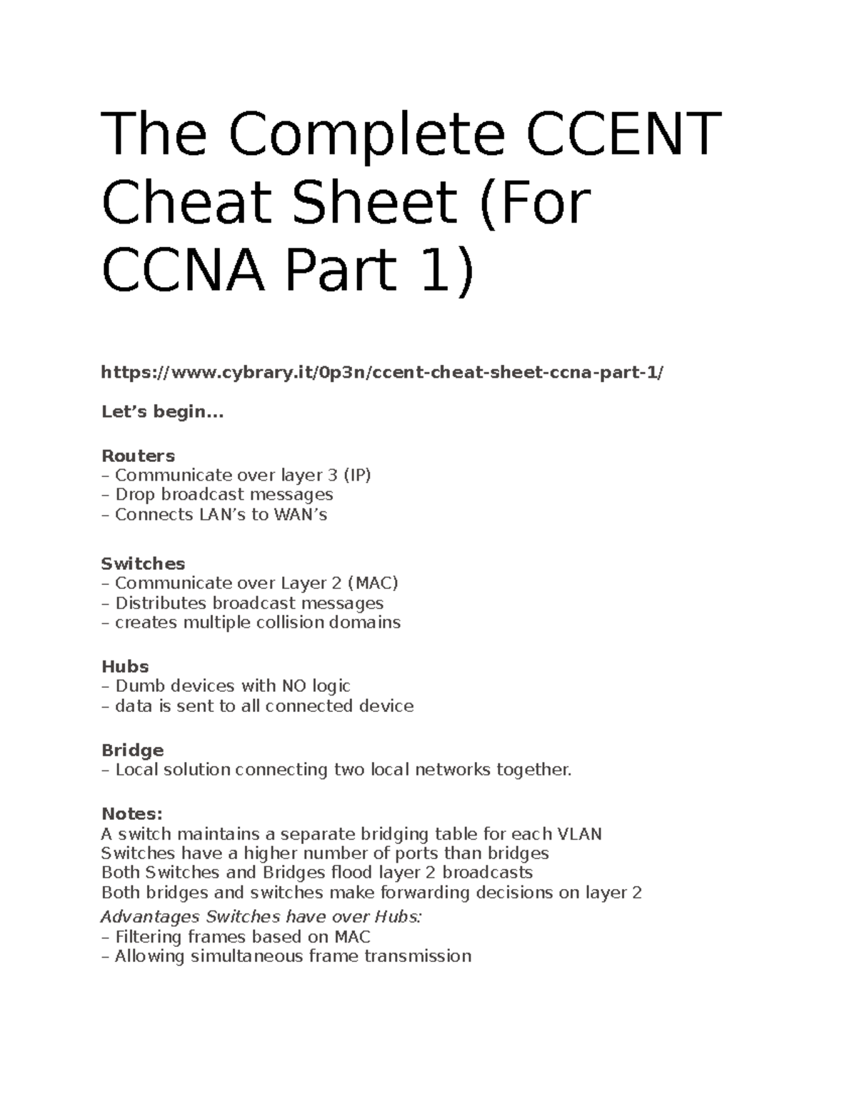 The Complete Ccent Cheat Sheet - The Complete CCENT Cheat Sheet (For ...