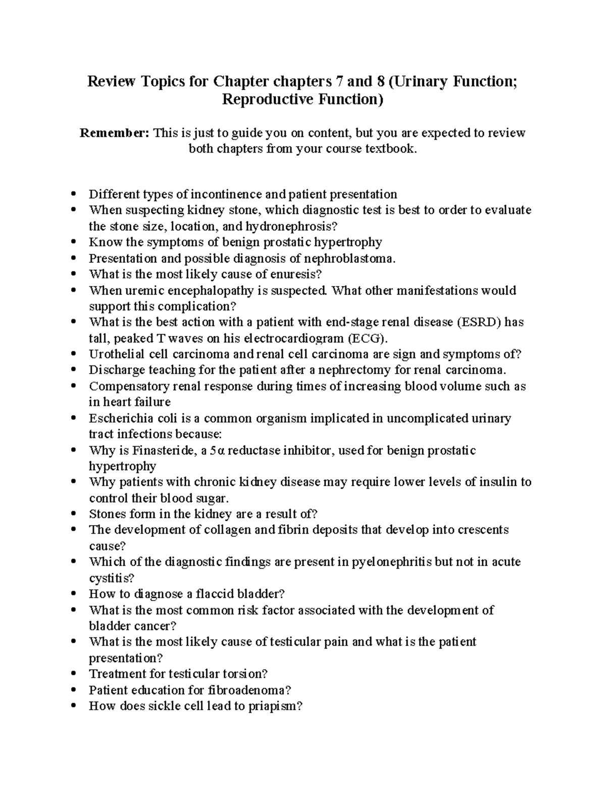 Review Topics Chapter 7 & 8 NUR 502 Advanced Patho - Review Topics for ...