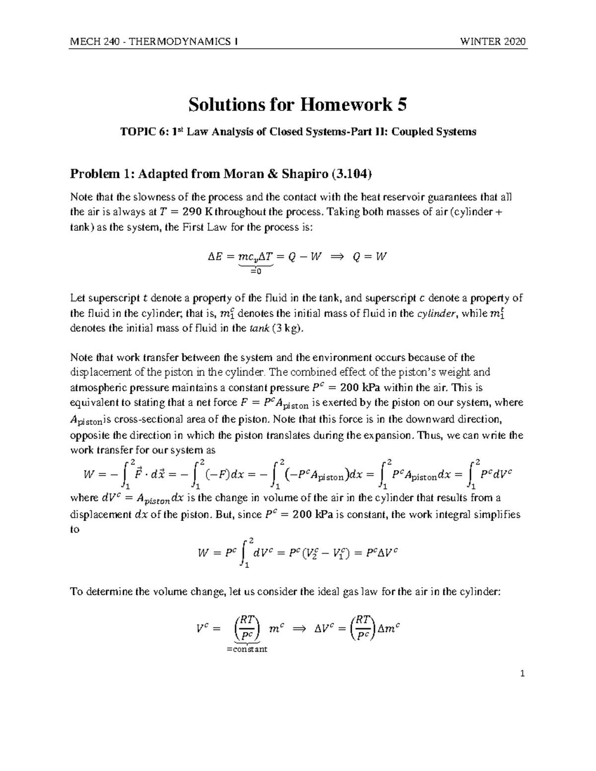 Homework 5 Solutions - Solutions For Homework 5 TOPIC 6: 1 St Law ...