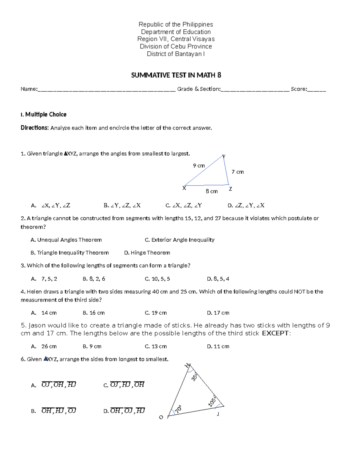 Gr8 summative - Republic of the Philippines Department of Education ...