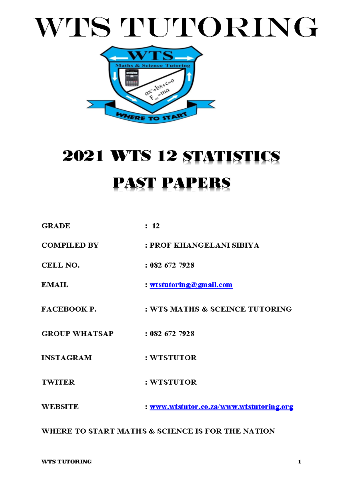 2021 WTS 12 Statistics Questions - 2021 WTS 12 STATISTICS PAST PAPERS ...