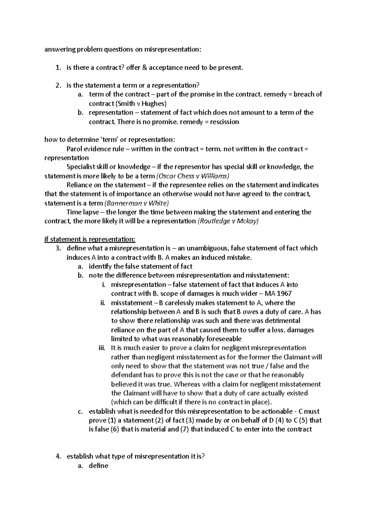 Misrepresentation - problem question structure - answering problem ...