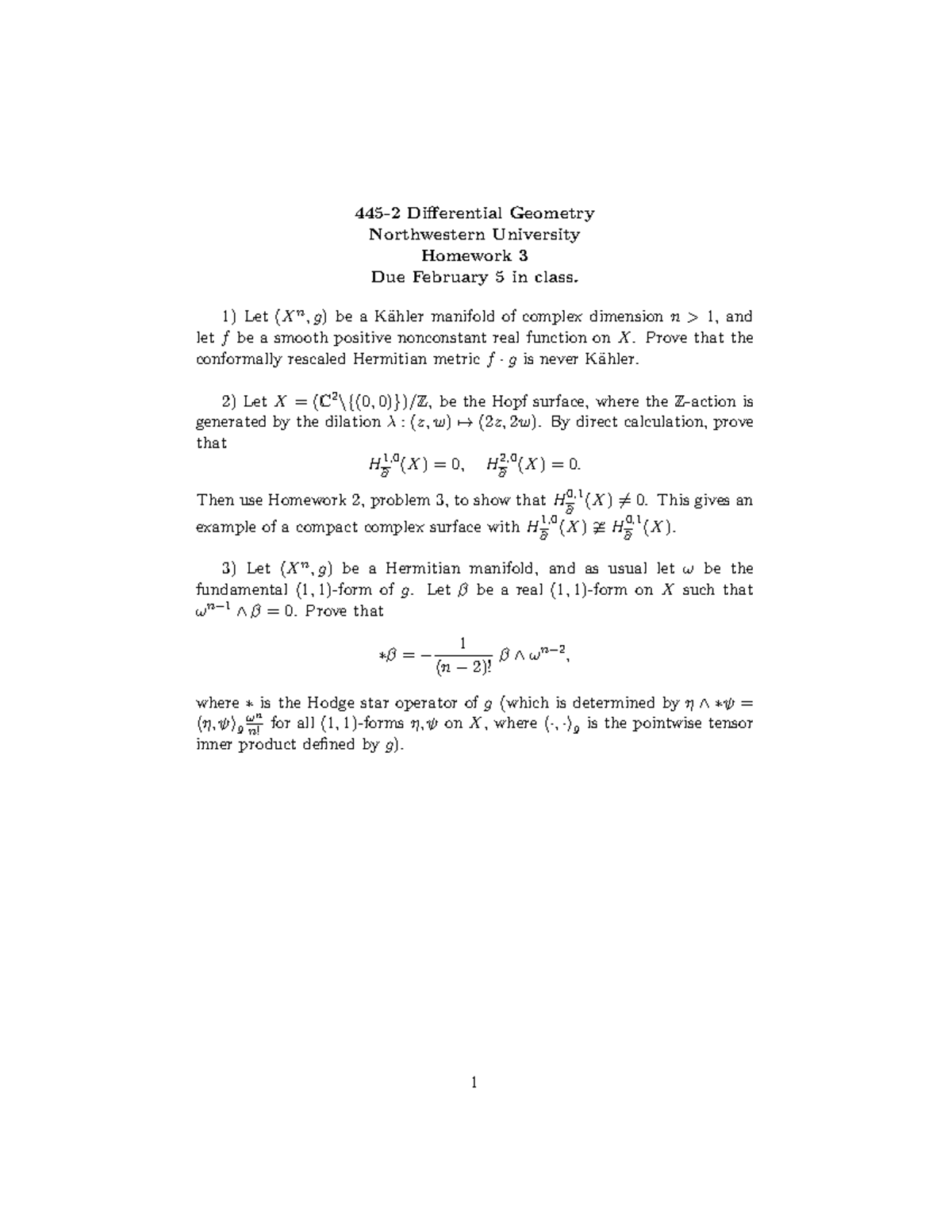 445-2 Differential Geometry Homework 3 - 445-2 Differential Geometry ...