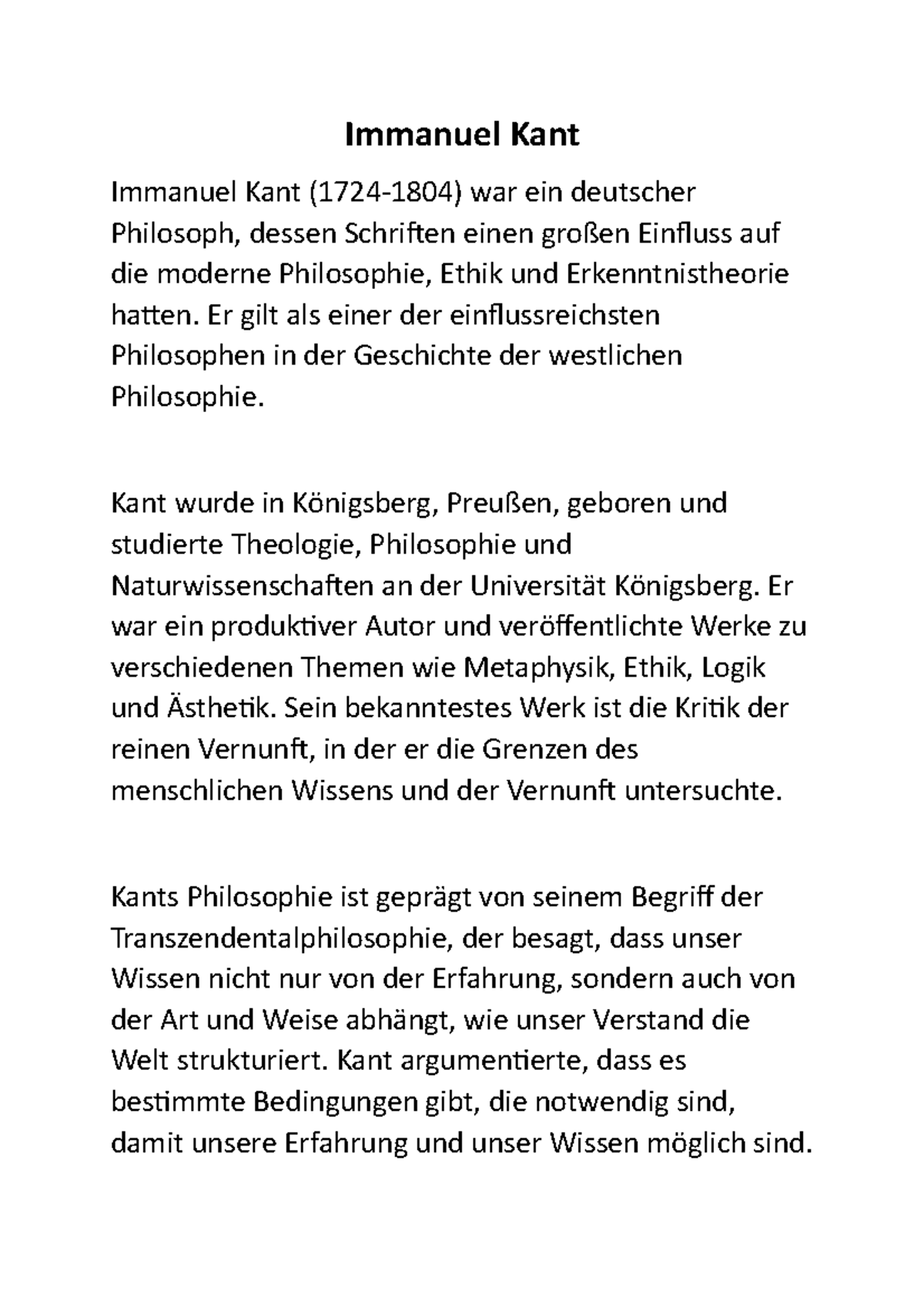 Immanuel Kant WiSe 2022/23 Immanuel Kant Immanuel Kant (17241804) war ein deutscher Immanuel Kant WiSe 2022/23 Immanuel Kant Immanuel Kant (17241804) war ein deutscher