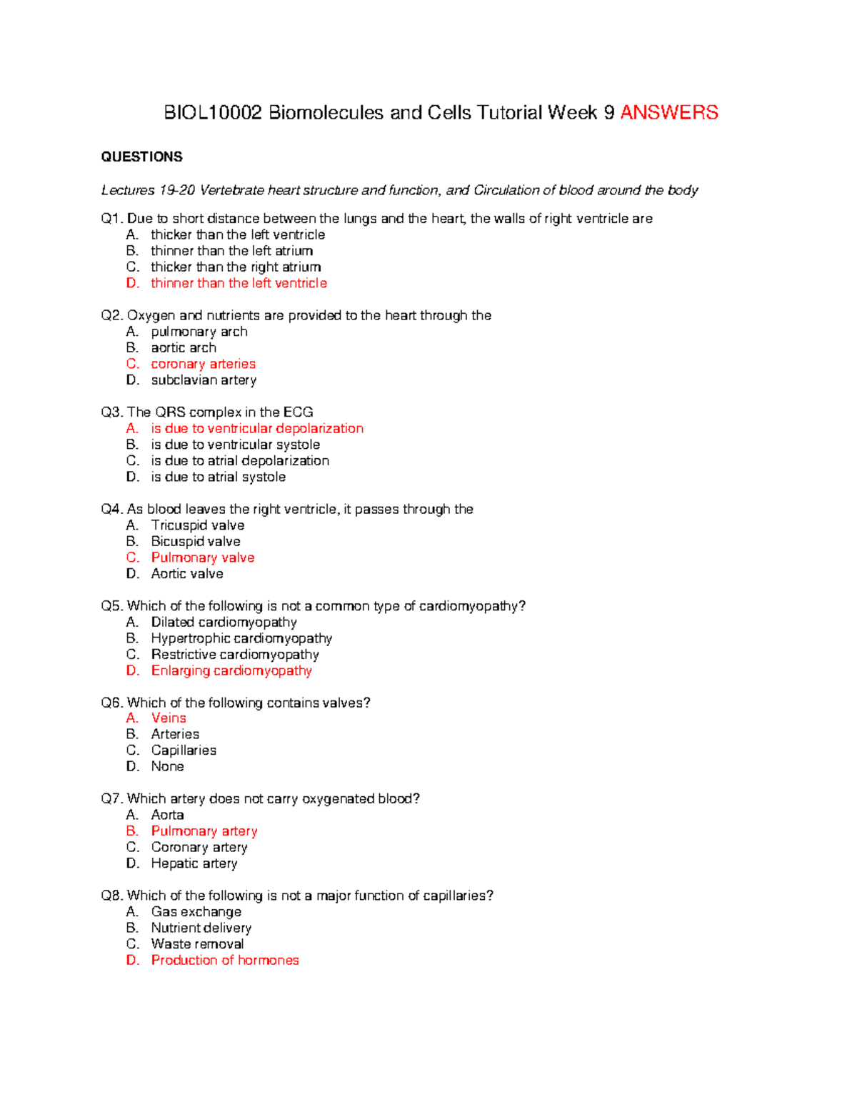 BIOL10002 Tutorial Week 9 Answers - BIOL10002 Biomolecules And Cells ...