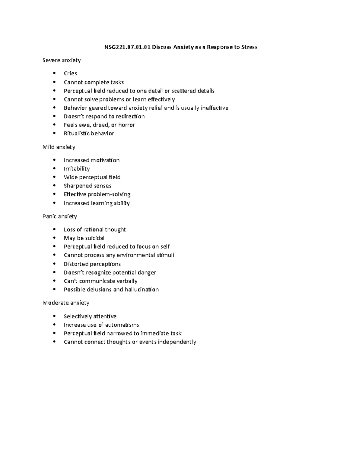 NSG221 Module 7 - Section Notes - NSG221.07.01 Discuss Anxiety As A ...