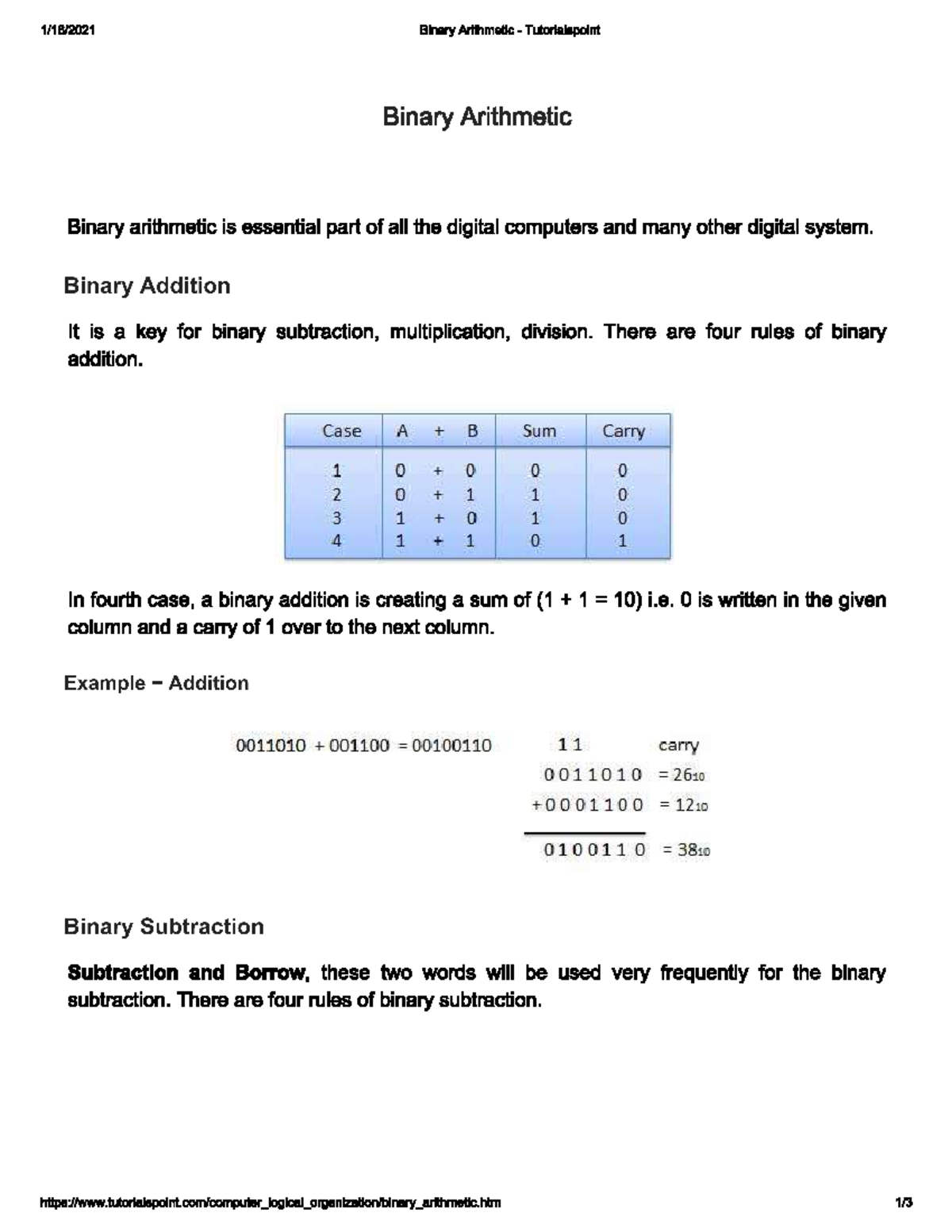 Binary arithmetic - Note - Arts and Science - Studocu