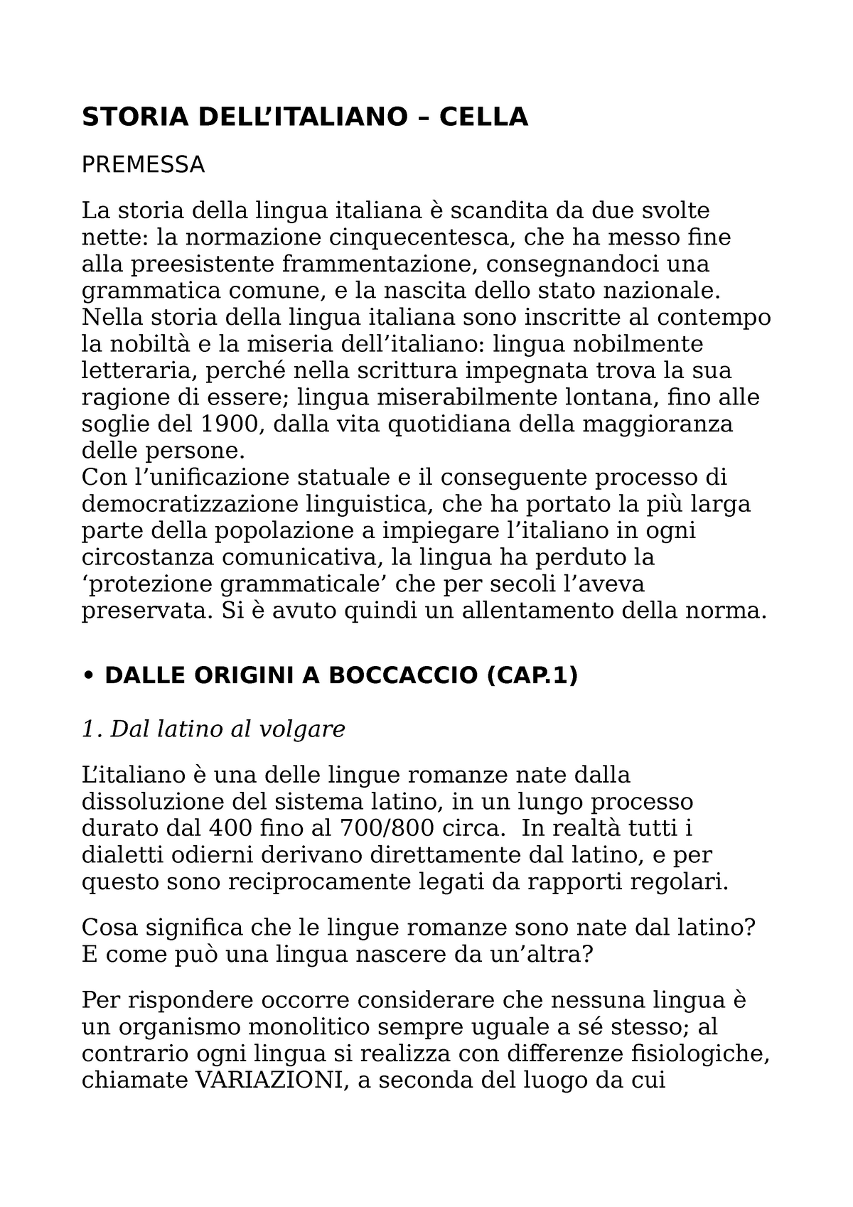 Storia della lingua libro Roberta Cella - STORIA CELLA PREMESSA La ...