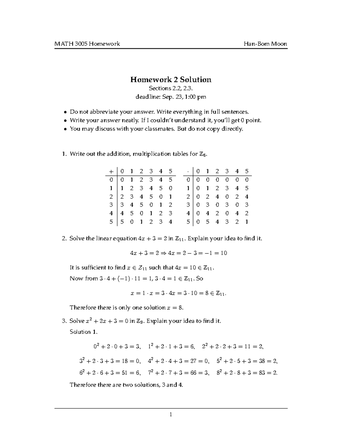 Homework 2 sol - MATH 3005 Homework Han-Bom Moon Homework 2 Solution ...