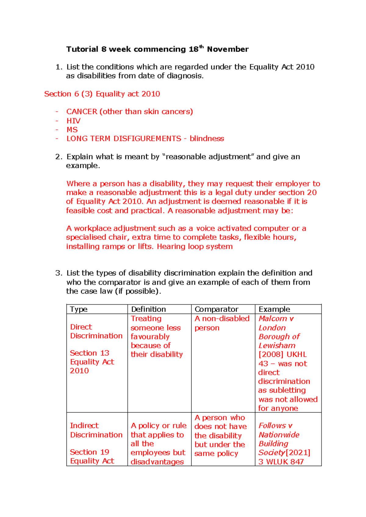 Tutorial 8 week commencing 18th November - Tutorial 8 week commencing ...