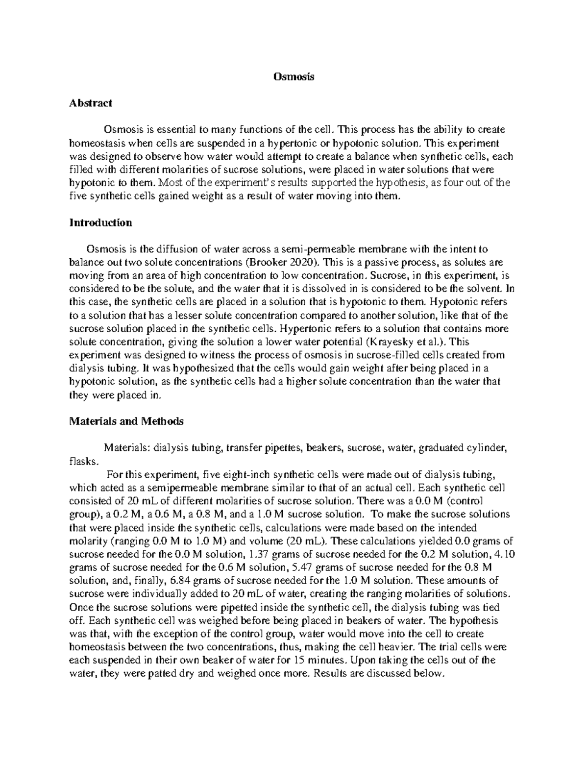 BIOL 112 Osmosis Lab Report Draft pdf Osmosis Abstract Osmosis is