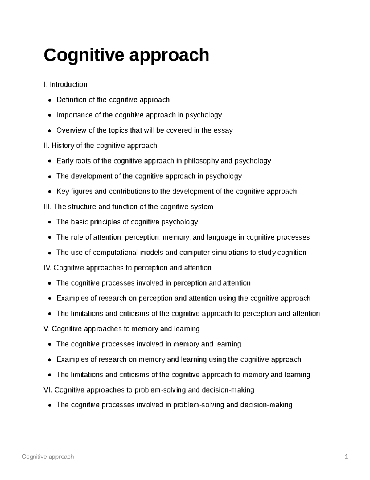 Cognitive approach Outline Cognitive approach 1 Cognitive