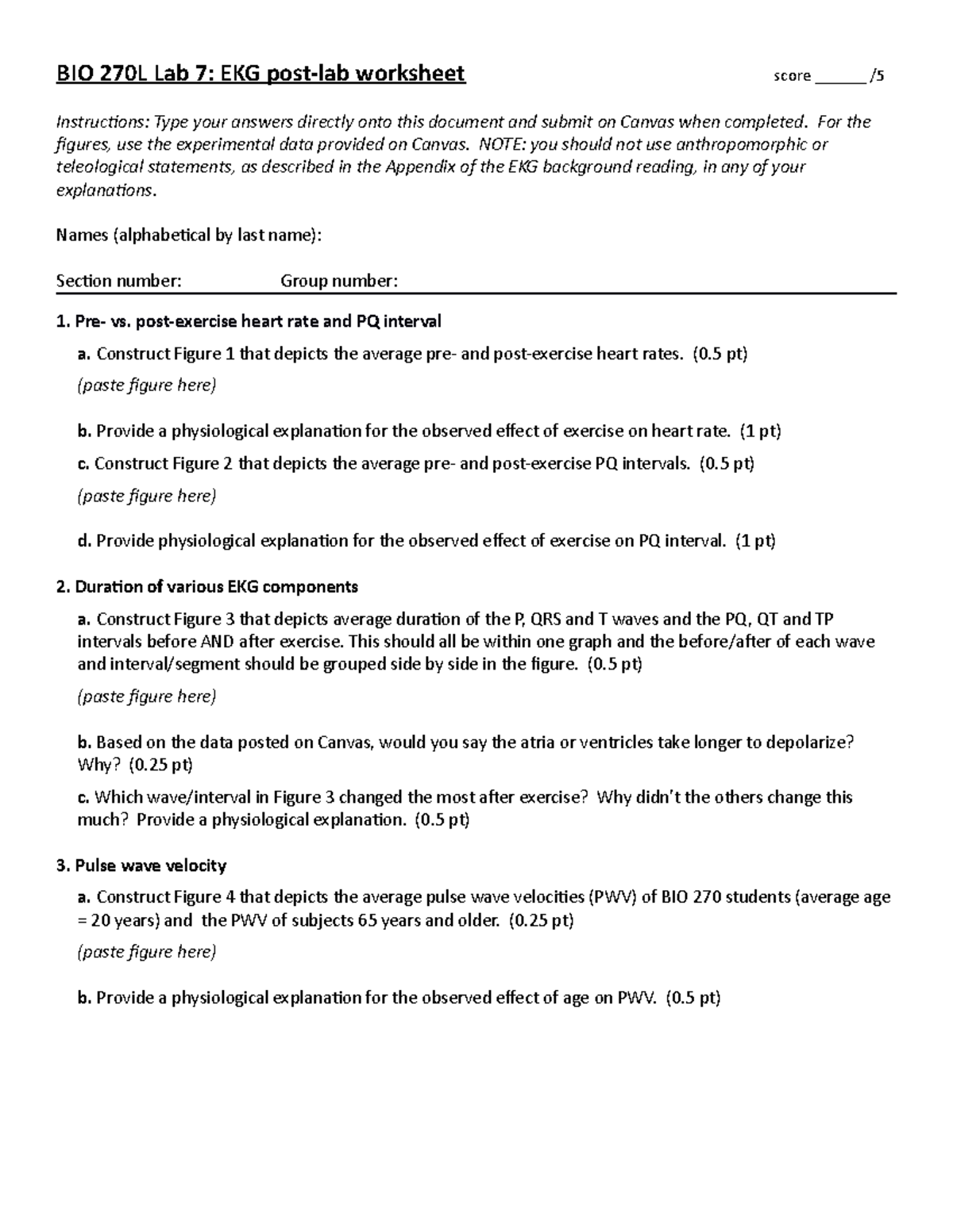 Lab 7 EKG post-lab worksheet - For the figures, use the experimental ...