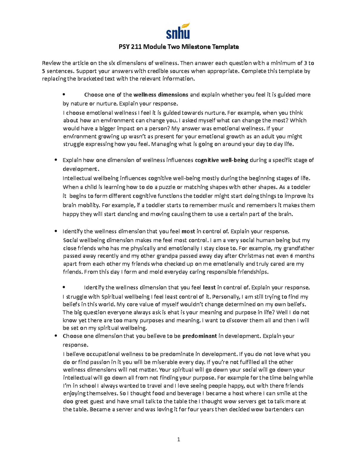 PSY 211 Module Two Milestone Template - PSY 211 Module Two Milestone ...