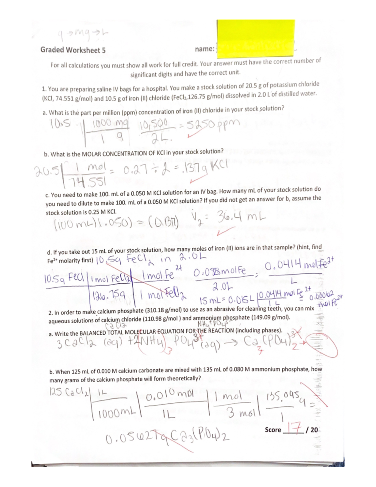 Chem161- Graded Worksheet 5 - CHEM 161 - Studocu