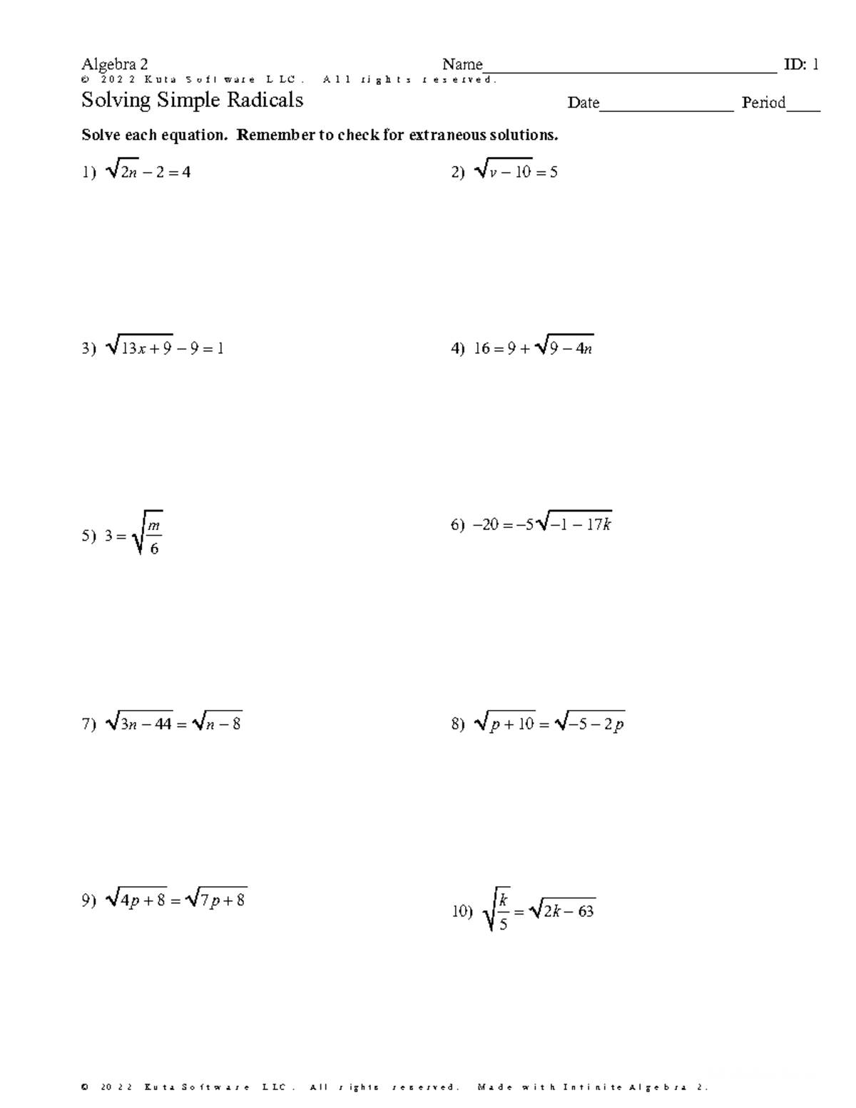 Solving Simple Radicals - ©u X 2 t 0 X 2 E 2 Q VKjuCtnat ...