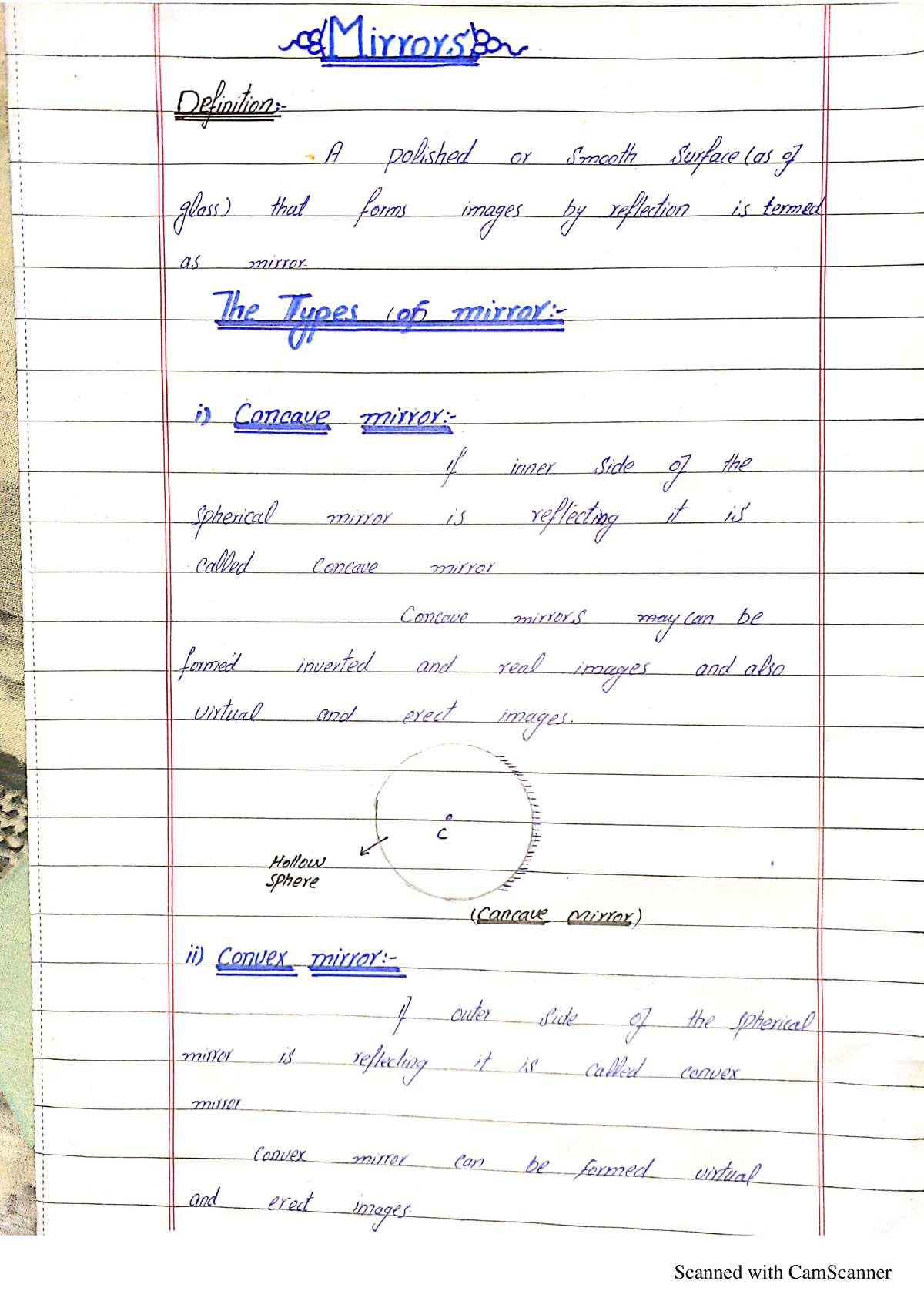 write an assignment on mirrors with their suitable diagram