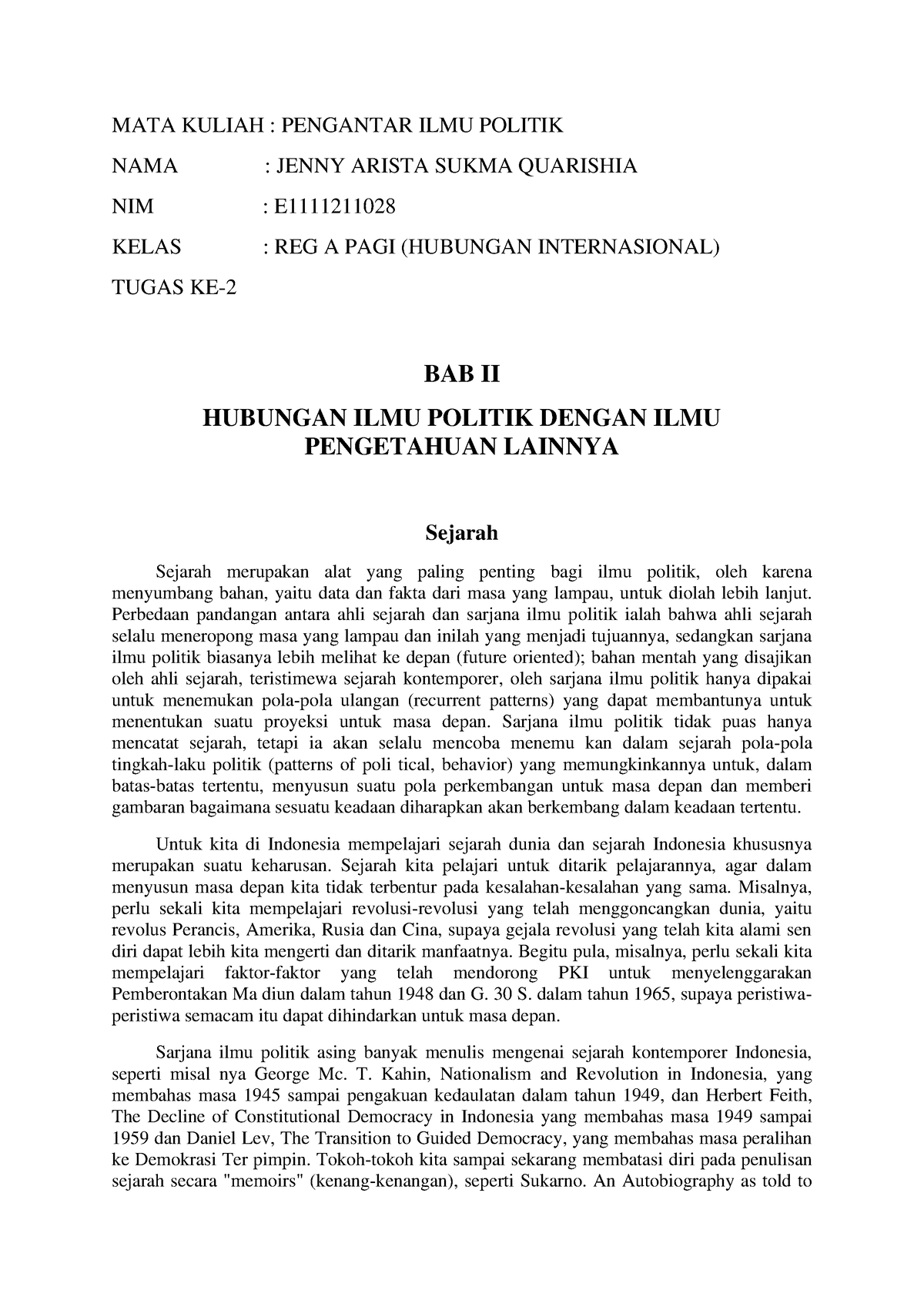 Keterkaitan Ilmu Politik Dalam Hubungan Internasional - MATA KULIAH ...