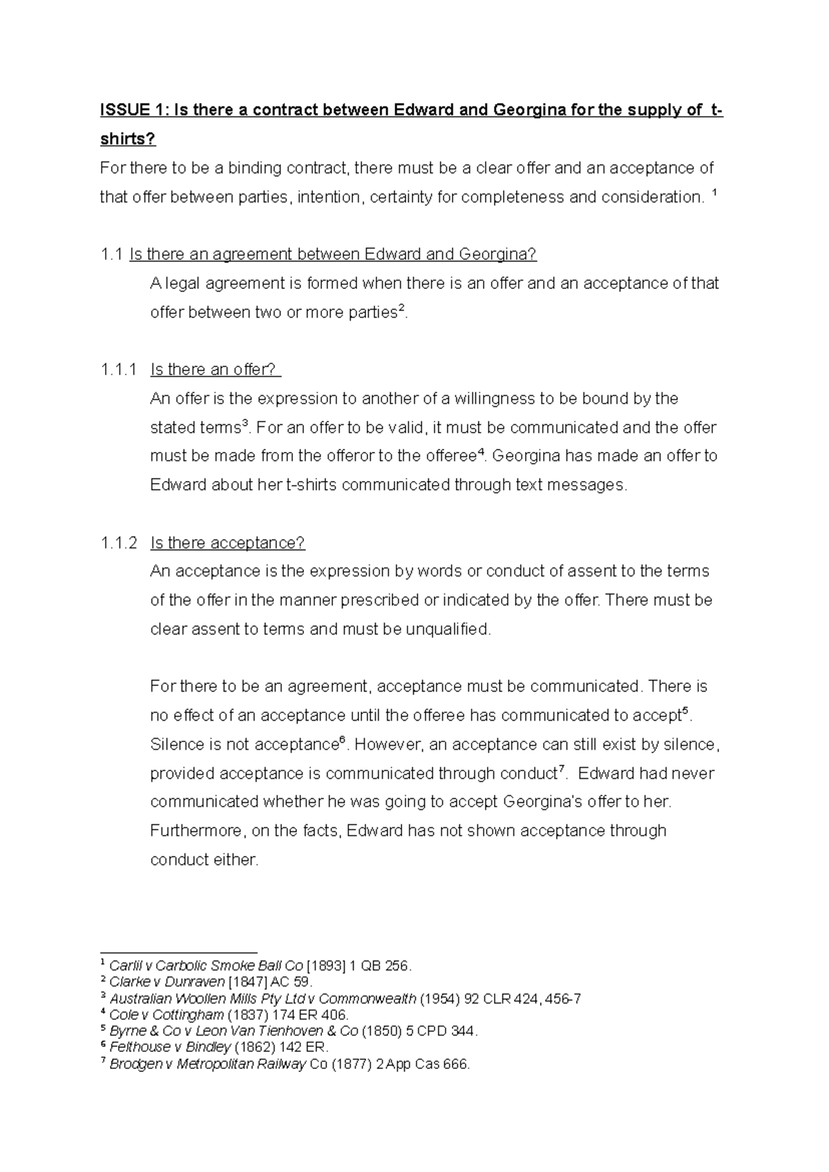 LLB202 Assessment 2 - Got close to max marks - ISSUE 1: Is there a ...