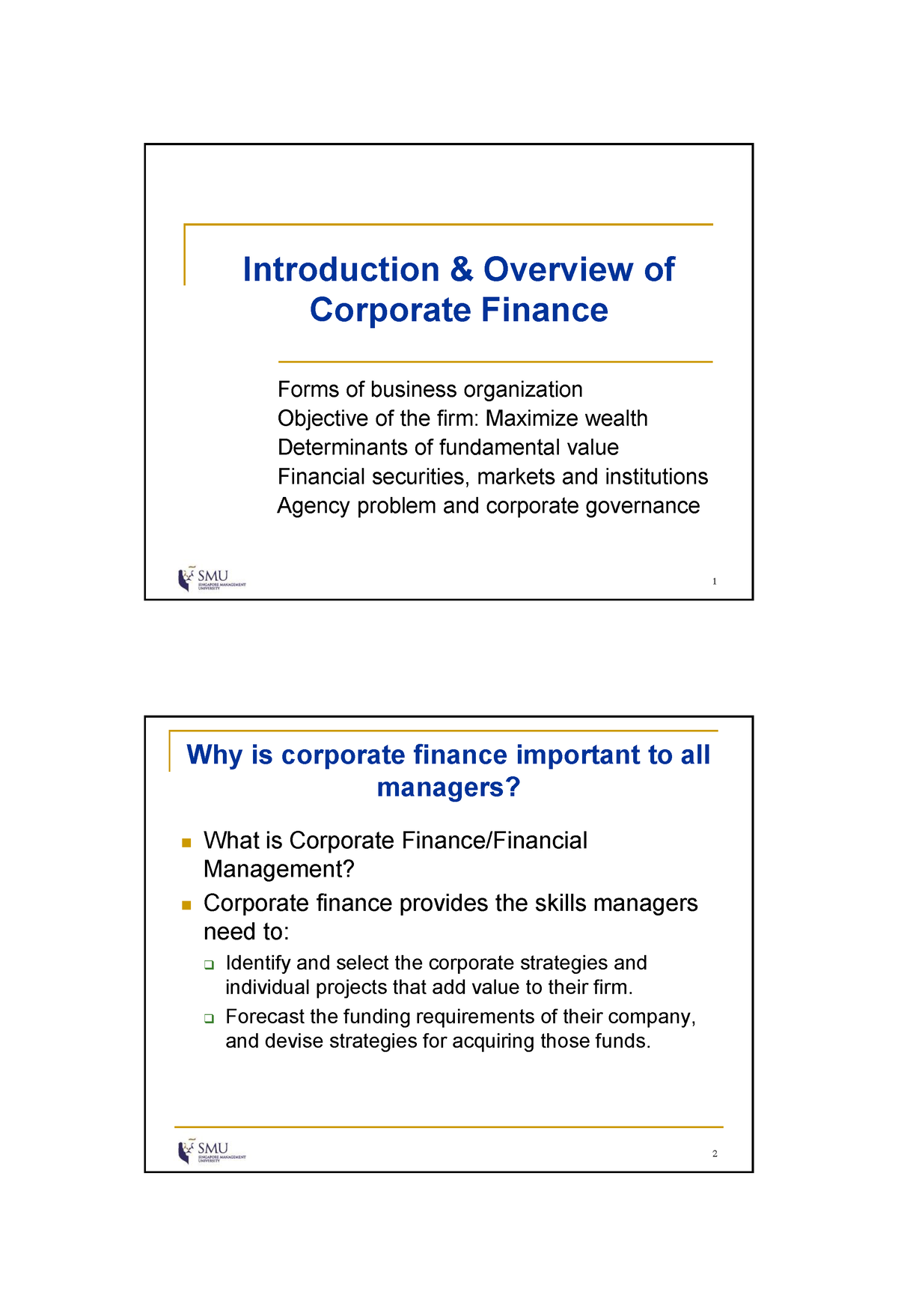 Session 1 - Corporate Finance Notes - Introduction & Overview Of ...